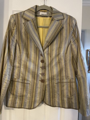 Frank Walder Linen Blend Blazer Yellow and taupe Sz 12