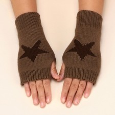 Knitted Y2K Star Gloves Half FingerWarm Hand Fingerless Gloves Pentagram Woolen 