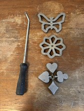 Vintage Rosette Cookie Iron Set 3 Molds w/ Handle Butterfly Card Suits Flower