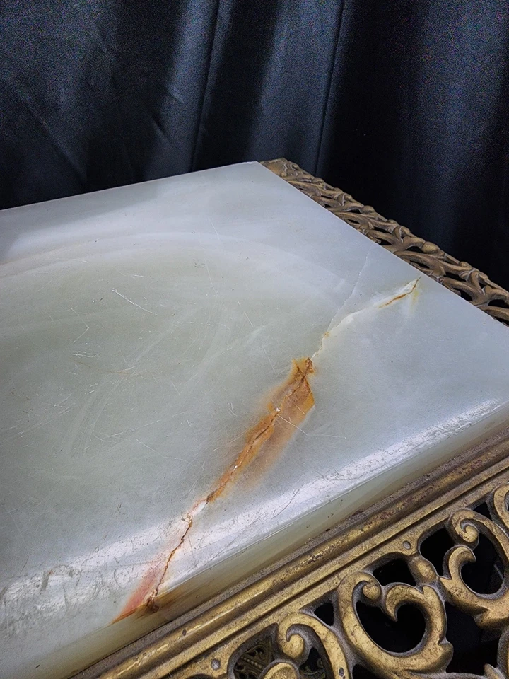 30" VICTORIAN SOLID BRASS AND ONYX PLANT STAND c1890 Green African Jade  - Image 2 of 4