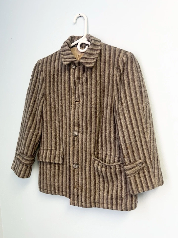 Abrigo chaqueta de lana vintage años 40 Tom Sawyer ropa exterior cabina niños grandes rayas raro Foto 3 de 4