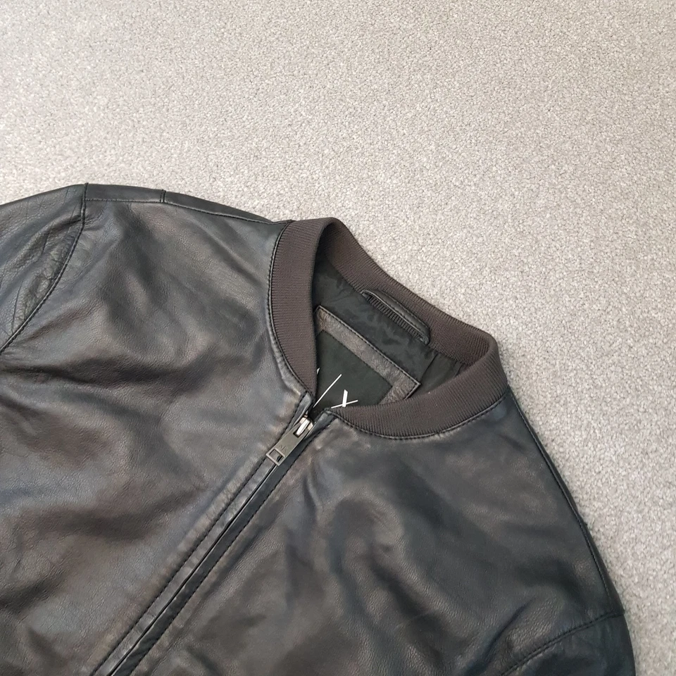 Armani Exchange Mens Jacket Medium Black Leather Bomber Biker Coat Rider Moto - Image 2 of 4