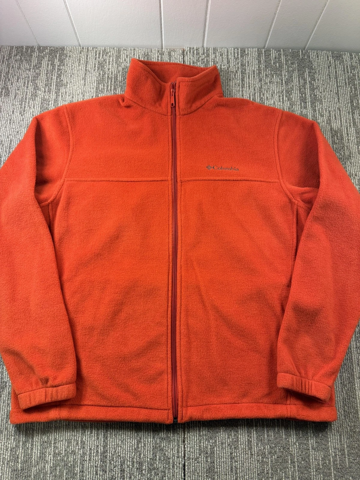 Columbia Fleece Jacket Mens XL Orange Full Zip Stand Collar Warm Outdoor Hiking