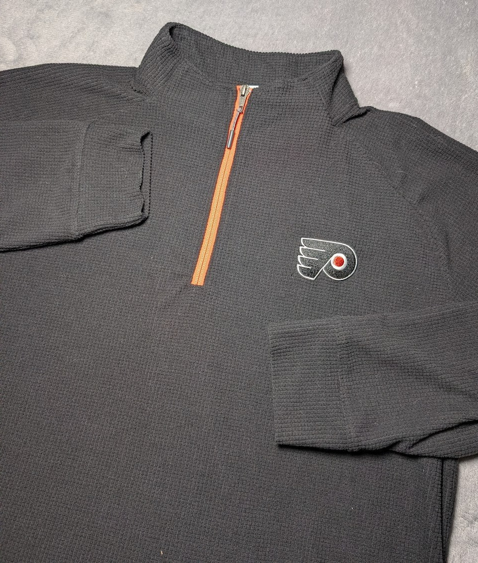 Philadelphia Flyers NHL Quarter 1/4 Zip Waffle Knit Sweater Black Size Large