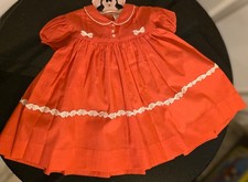 VTG 1950s RARE NEW NANNETTE BABE FROCK Sunset Orange Baby Girl Dress 12 Months