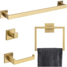 Complete 4-Piece Stainless Steel Bathroom Set in Brushed Gold - Modern Design
