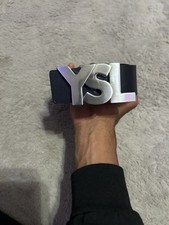 Yves Saint Laurent YSL Reversible Leather Belt Blue/Black Vintage Size 90CM