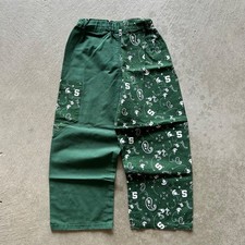 Vintage Michigan State Bandana Split Pants YOUTH Medium Green Paisley Patchwork