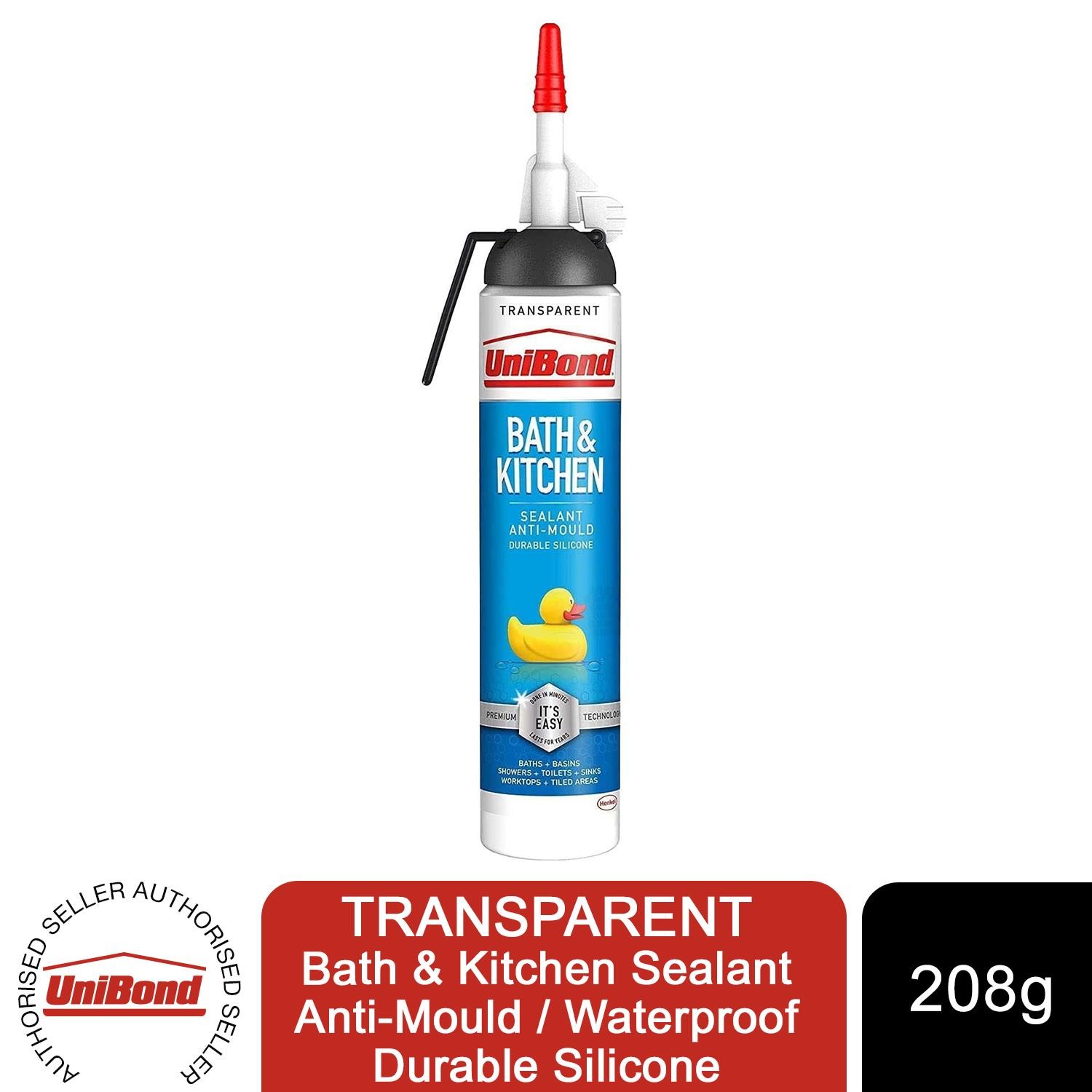 UniBond Mould Resistant Bath & Kitchen Silicone Sealant Transparent, 208g