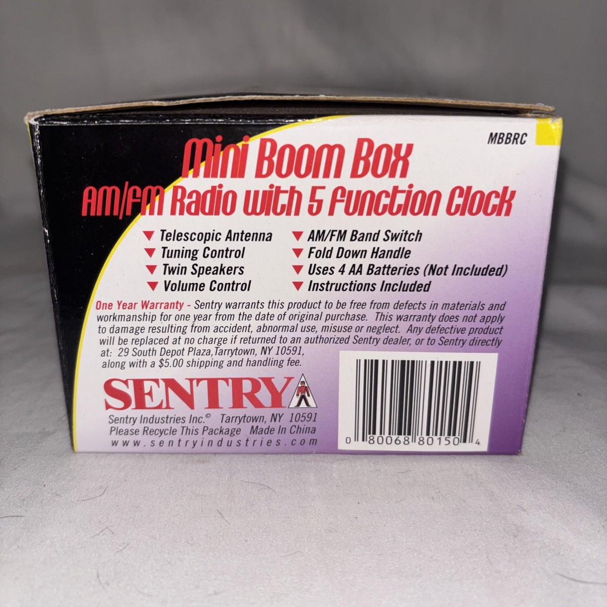 VTG Sentry Mini Boom Box AM/FM Radio 5 Function Clock Antenna Twin