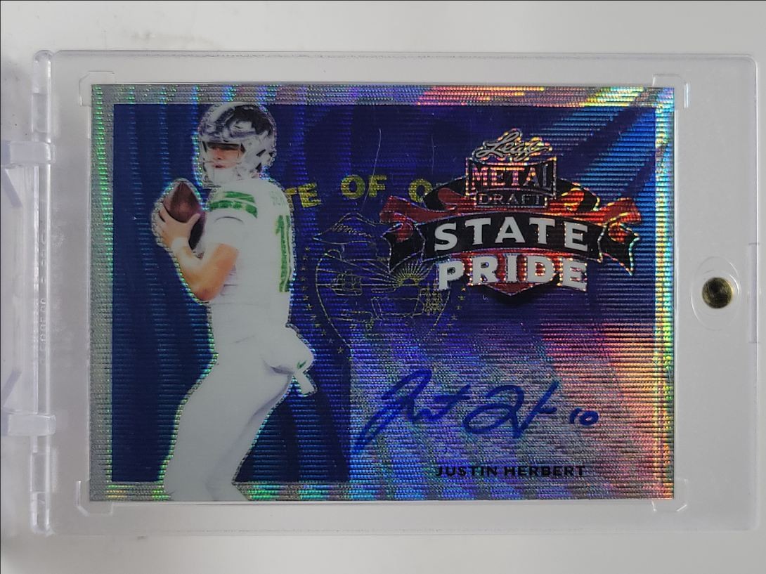 Justin Herbert Leaf Metal Draft State Pride Autographs #SPJH2 Black Wave