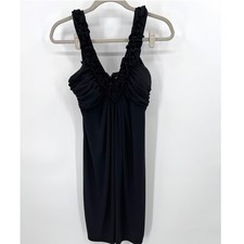Saint Tropez West Black Ruffle V-Neck Ruched Cocktail Dress Size 8