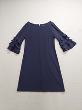 Gabby Skye Women Dress 10 Blue Scoop Neck Ruffle Sleeve Stretch Back Zip Office