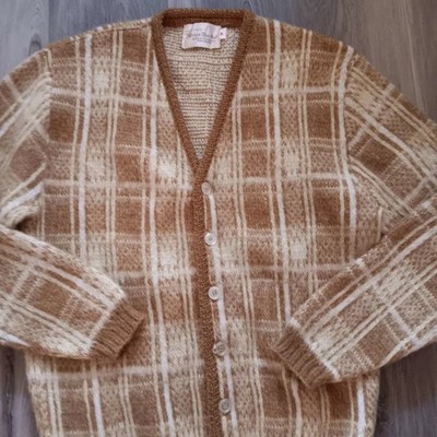 Vintage 60s MacNeil Sportswear Kurt Cobain Style Wool Plaid Cardigan Sweater M