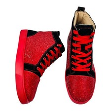 Christian Louboutin Louis Strass Red Crystal High Top Sneakers Black EU 42 US 9