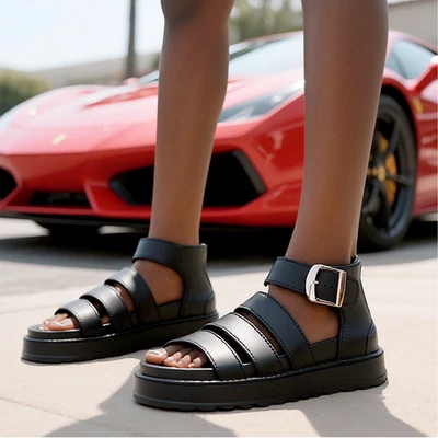 Ladies Womens Flatform Gladiator Platform Chunky Sole Strappy Summer Sandals