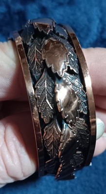Vtg RENOIR Copper Hinged Cuff Leaf Bracelet