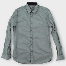 Ted Baker London Shirt Mens 3 Medium Geometric Print Long Sleeve Green Cotton