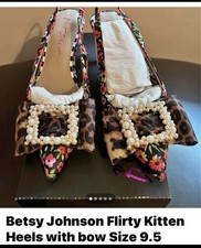 Betsey Johnson Slingback Kitten Heels Pointed Toe Floral Bow Rhinestone US 9.5