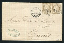 Rare lettre de Marseille Boîte Mobile pour Tunis ( 1874 ) avec deux n° 56