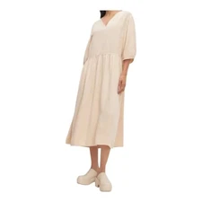 NWT Everlane Tencel Puff Sleeve Midi Dress Womens XXS Cream Pink Boho Peasant