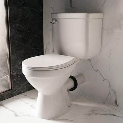 Compact 16.5 In. Rear Discharge Toilet 2-Piece White, 7 In. Rough-In round Bowl,