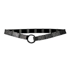 Vintage Chico s Women s Belt Ornate Metal Medallions On Black Stretch Band OS