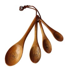 World Acacia Wood Measuring Cup &Spoon Set -4 Piece Handcrafted Bundle