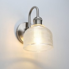 5.7" Dome Clear Ribbed Glass Shade Industrial Gooseneck Wall Light Sconce