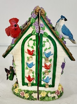 Vintage Cracker Barrel Birdhouse Musical Bookends Blue Jay & Cardinal