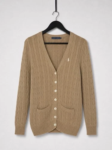 RALPH LAUREN CABLE KNIT Cardigan - Medium - Beige - Great Condition - Women’s