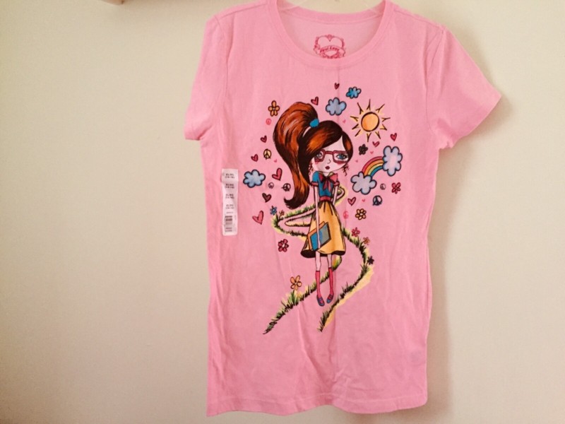 GIRLS TOP-size XL (14-16)-First Love brand-pink color with design-sparkle-New!
