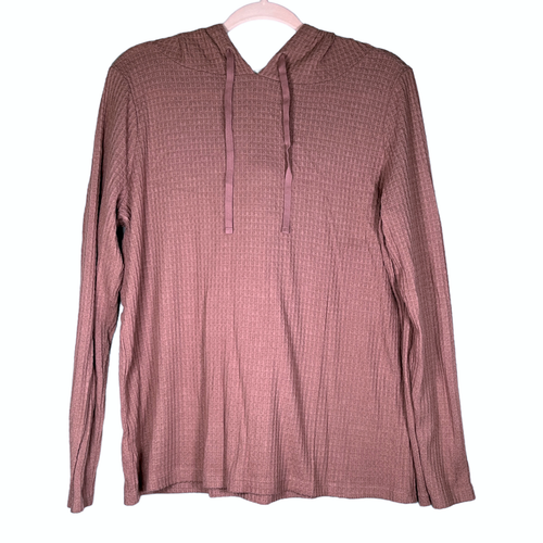 Loft Outlet Womens Waffle Knit Hoodie Size M Mauve Purple Lightweight Loungewear