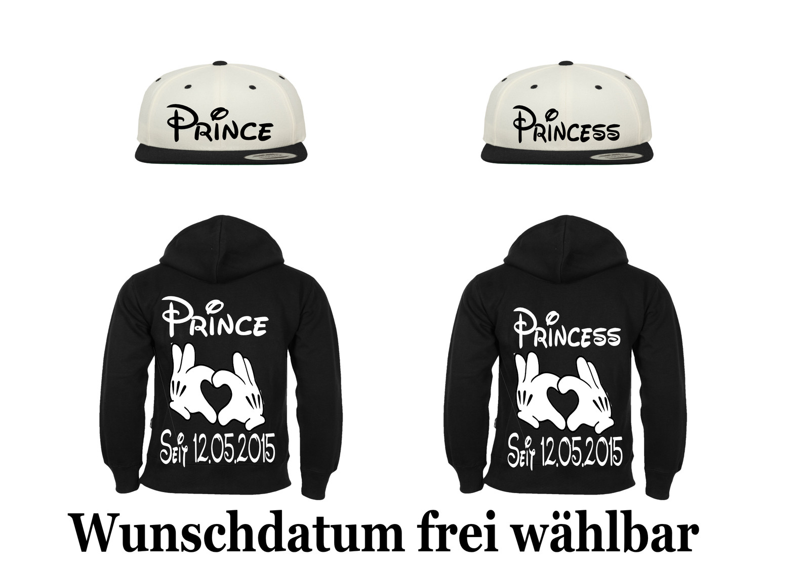 PRINCE & PRINCESS Capucha GORRA SNAPBACK Kit de 4 PARTNER Aspecto King Reina PRINCE & PRINCESS Capucha GORRA SNAPBACK Kit de 4 PARTNER Aspecto King Reina