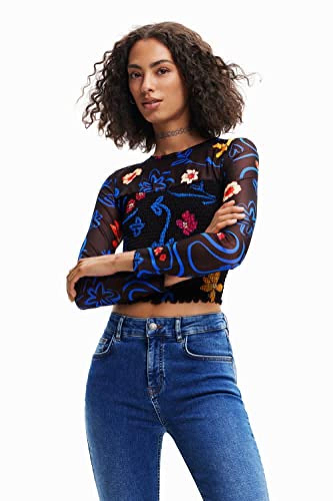 (TG. XXL) Desigual TS_Sence 2000 T-Shirt, Nero, XXL Donna - NUOVO