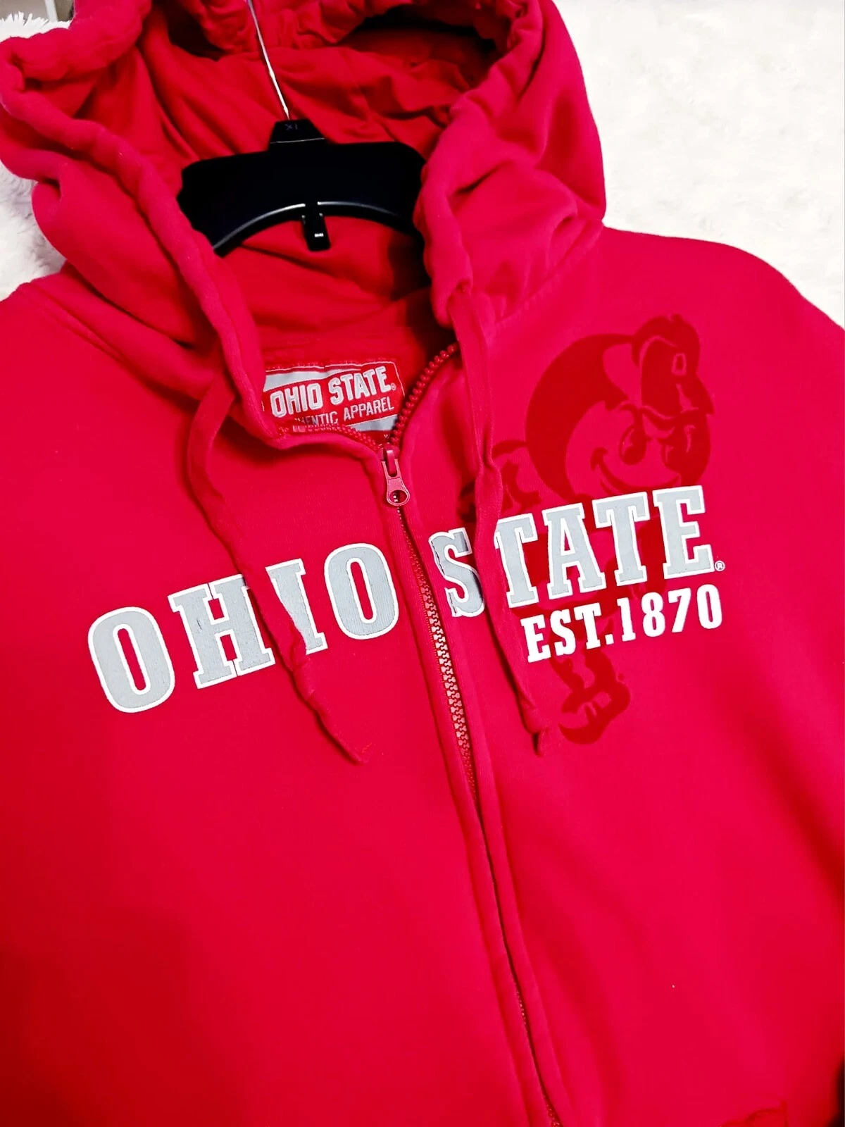 VETEMENTS Felpa con cappuccio zip intera OHIO STATE UNIVERSITY 1870 RED Varsity taglia XL