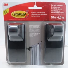 Command Black Curtain Rod  Wall Hooks with Strips - No Drilling