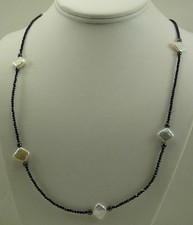 Freshwater Pearl, Black Spinel  Hematite Necklace with Sterling Silver Clasp