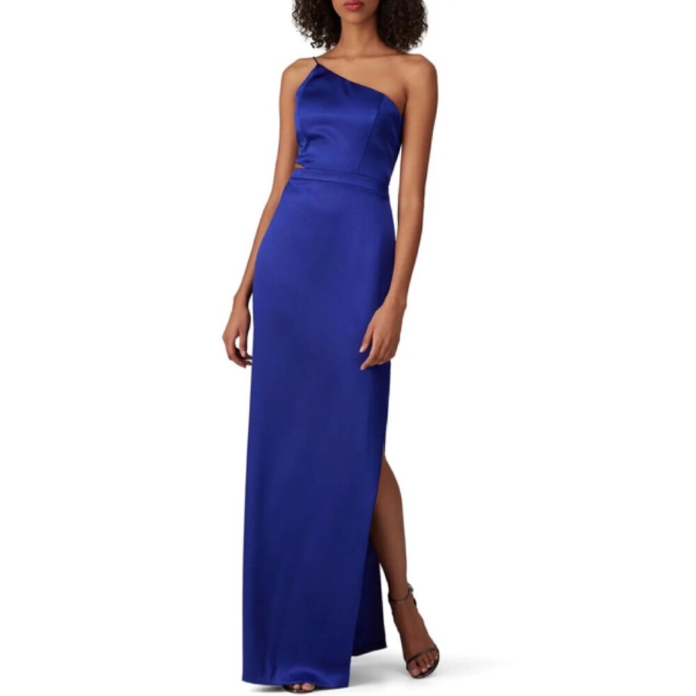 aidan mattox royal blue dress Aidan by Aidan Mattox Women's One-Shoulder Satin Gown - Blue