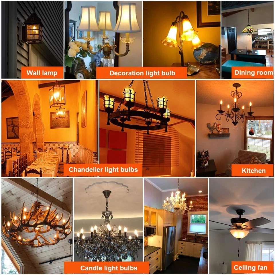 Litehistory Dimmable 4W 2200K Amber CA10 Led Bulb E12 Candelabra Led 250Lm 40W F - Image 2 of 4