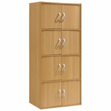 Hodedah 4 Shelf 8 Door Bookcase in Beech