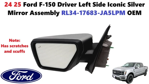 24 25 Ford F150 Driver Left Side Iconic Silver Mirror Assembly RL34-17683-JA5LPM