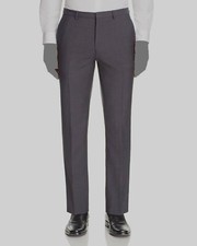  198 Hugo Boss Men's Slim Fit Wool Trousers Gray Flat Front Dress Pants 36W 32L