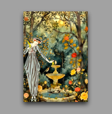ACEO Artist Trading Card 2.5x3.5 Miniature Art Print Fantasy Night Garden Scene