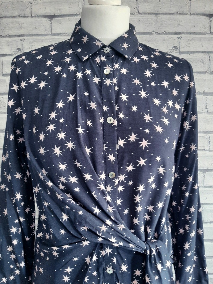 Mint Velvet Star Print Long Sleeve Collared Tie Shirt Blouse Top