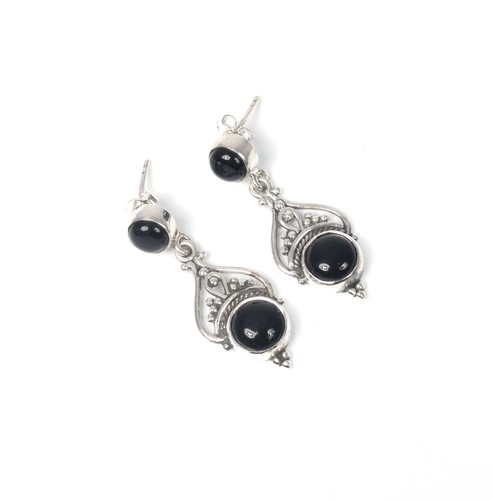 925 Solid Sterling Silver Black Onyx Stud Earring -1.5 inch y205 | eBay