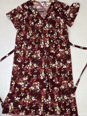 burgundy floral maternity dress Women's Burgundy Printed Flared Maternity Dress – Trendia main image 0