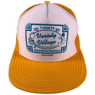 Vintage Variety Village Hat Yellow Trucker Mesh Snapback NEW!
