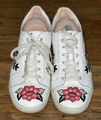 KATE SPADE NEW YORK EVERHART EMBROIDERED LEATHER WHITE SNEAKERS NWOB SIZE 8M