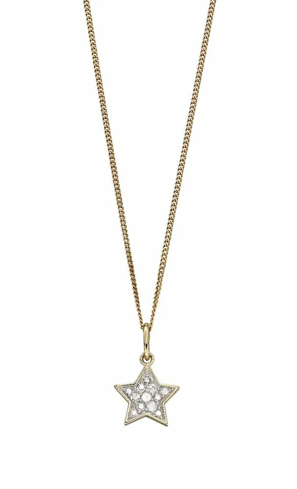 Star Diamond Pendant 9ct Yellow Gold 375 Hallmarked British Made Brand New - Image 2 of 2